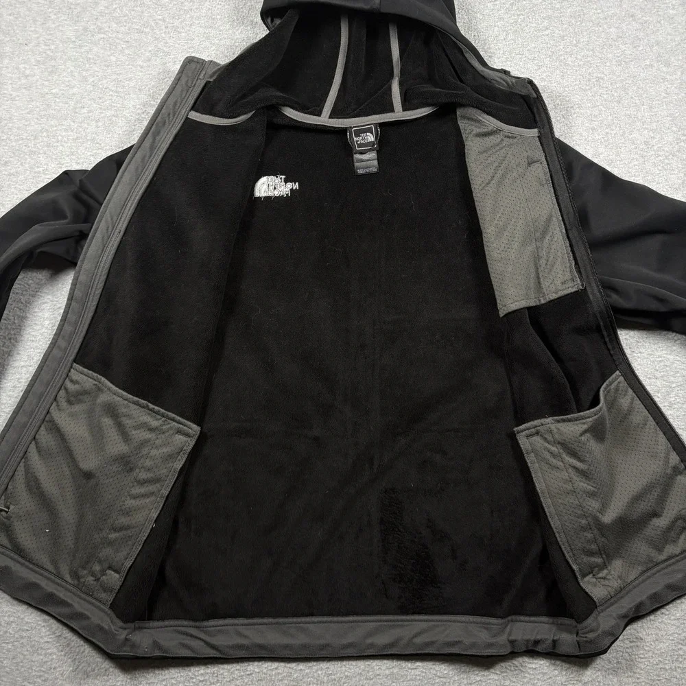 The North Face Hooded Softshell Jacket Mens Medium Black Fleece Lined Outdoor